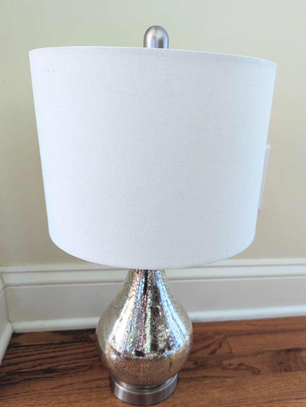 Silver Mercury Glass Table Lamp with White Drum Shade